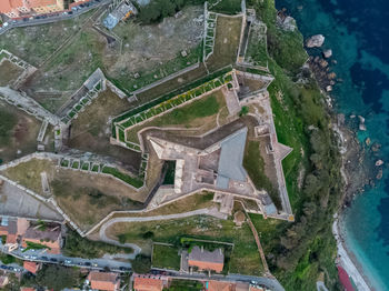 High angle view of buildings in city