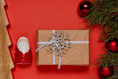 Directly above shot of christmas decorations on table