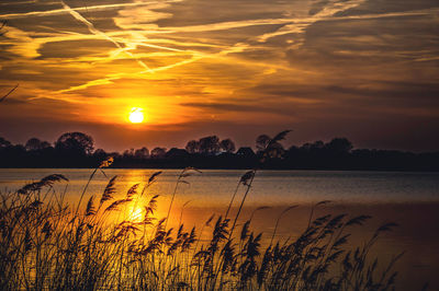 Scenic view of sunset over river