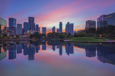 Reflection of buildings in city