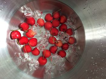 Directly above shot of strawberries in container
