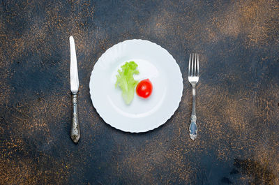 Directly above shot of vegetables in plate on table