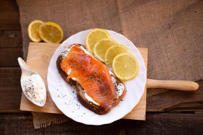 High angle view of fish on table