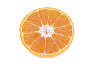 Close-up of orange slice against white background