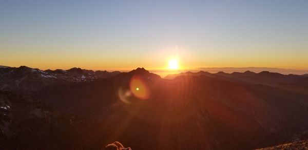 Scenic view of mountains against sky during sunset