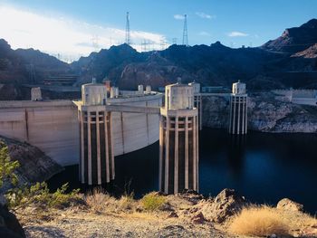 Scenic view of dam against sky