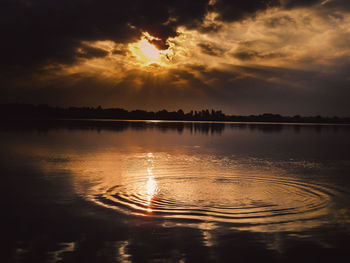 Scenic view of lake against sky during sunset