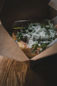 High angle view of food on table