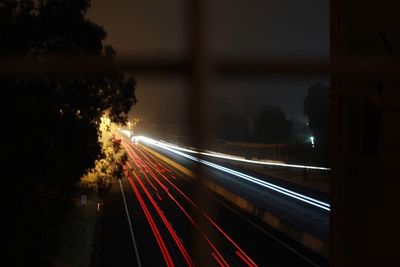 Light trails on road at night