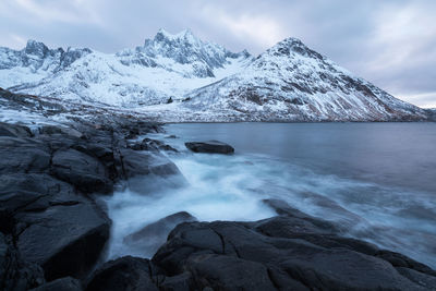 Scenic view of snowcapped mountains against sky