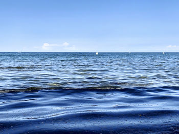 Scenic view of sea against blue sky