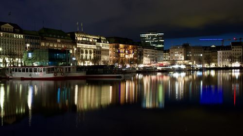 Reflection of illuminated city at night
