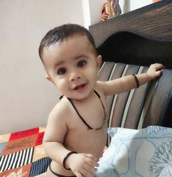 Portrait of cute boy at home