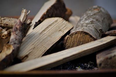 Close-up of stack of firewood