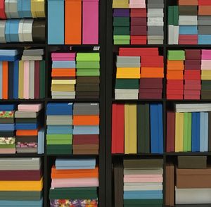 Close-up of stack of books in shelf