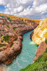 Scenic view of rocks against sky