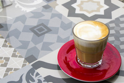 High angle view of coffee on table