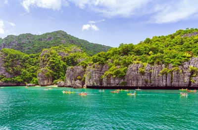 Scenic view of bay against sky