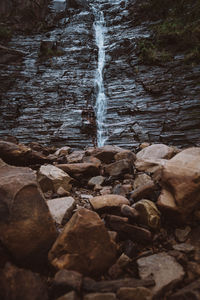 Close-up of water flowing through rocks in river
