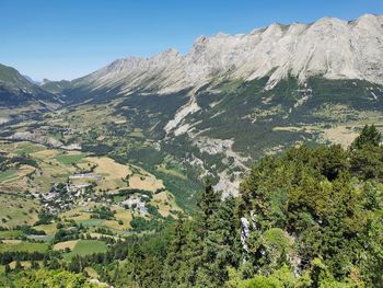 Scenic view of mountains against clear sky
