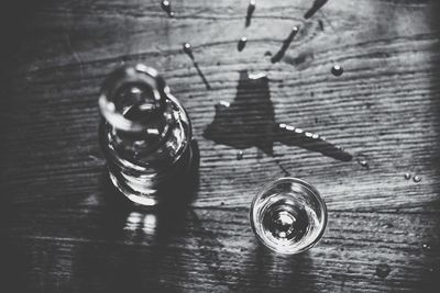 High angle view of water in glass on table