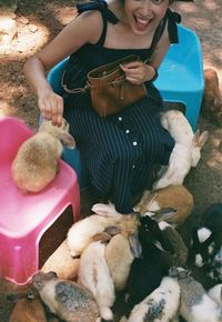 High angle view of woman holding hands
