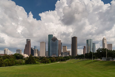 Panoramic shot of modern buildings against sky