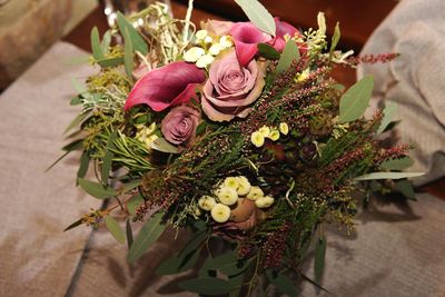 High angle view of rose bouquet