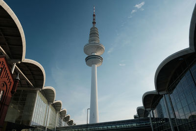 Hamburg heinrich hertz communication tower with convention center at sunrise 