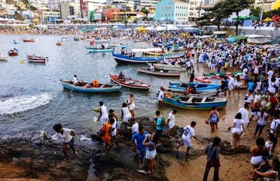 High angle view of boats in sea