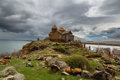 Hayravank monastery on coast of sevan lake in armenia