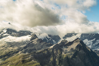 View of glaciers near matterhorn peak by zermatt village