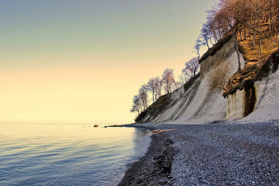Scenic view of sea against clear sky during winter