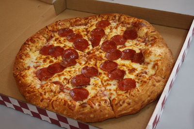 High angle view of pizza on table