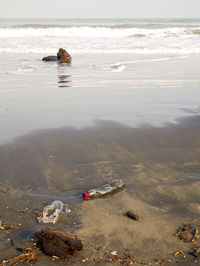 Single use plastic dumped on a caribbean beach near cartagena colombia pollution contamination 