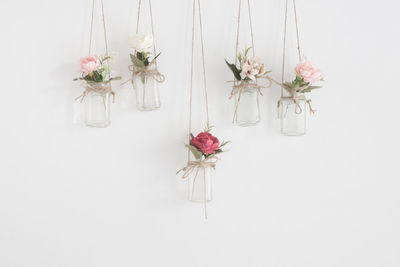 Close-up of flower vase against white background