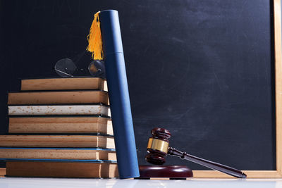 Close-up of books on table