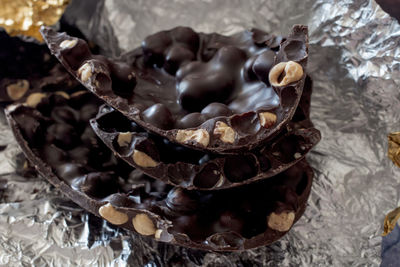 High angle view of chocolate cake