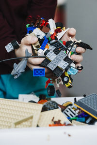 High angle view of toys on table