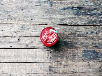 High angle view of strawberry on table