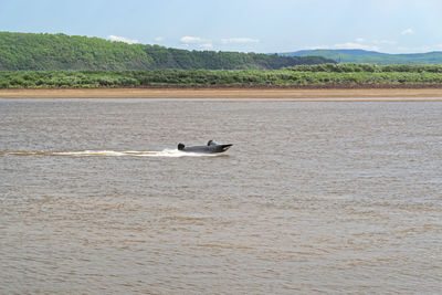 View of motorboat in amur river