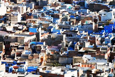 High angle view of buildings on sunny day in city