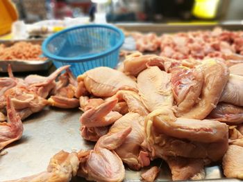 Close-up of meat on table at butcher shop