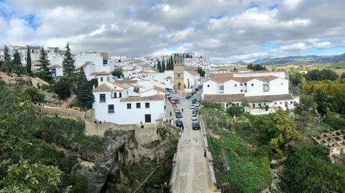 High angle view of townscape against sky