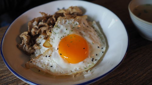 Close-up of breakfast served in plate