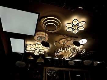 Low angle view of illuminated lamp