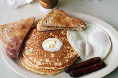 Close-up of served breakfast