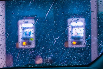 Wet glass window of car during rainy season