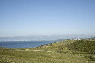 Scenic view of sea against clear sky