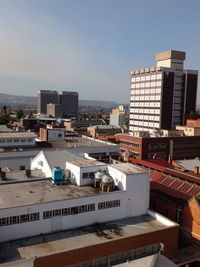 High angle view of buildings in city